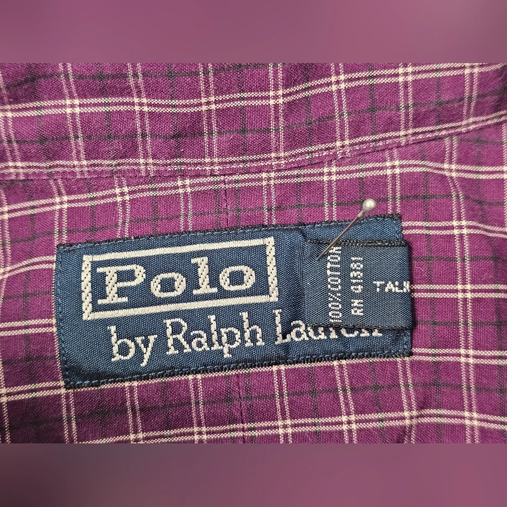 Polo by Ralph Lauren Men's 2XL Big Purple Checkered Button Up Dress Shirt‎